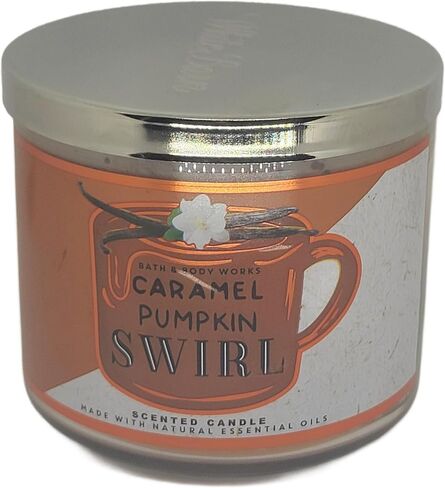 Bath & Body Works، شمعة White Barn ذات 3 فتائل مع زيوت عطرية - 14.5 أونصة - خريف 2021! (دوامة اليقطين الكراميل) in Saudi Arabia