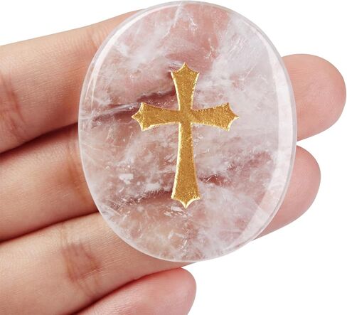 YATOJUZI Worry Stone for Anxiety Rose Quartz Thumb Pocket Stone Natural Crystals and Healing Stones Hand-Carved Crucifix Cross Crystal Gemstones for Stress Relief Prayer Guard Meditation in Saudi Arabia