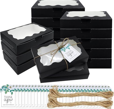 صندوق معجنات مكون من 36 قطعة مع نافذة شفافة مقاس 7 بوصة × 4.3 بوصة × 1.5 بوصة صندوق خبز ورقي كرافت للحلوى والحلوى والدونات والفطائر والكب كيك والمافن والماكارون in Kuwait