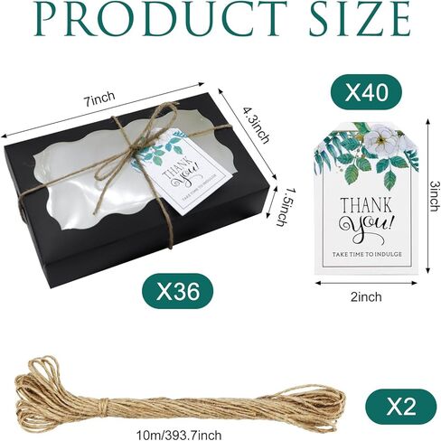 صندوق معجنات مكون من 36 قطعة مع نافذة شفافة مقاس 7 بوصة × 4.3 بوصة × 1.5 بوصة صندوق خبز ورقي كرافت للحلوى والحلوى والدونات والفطائر والكب كيك والمافن والماكارون in Kuwait