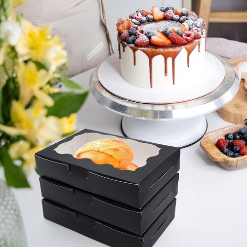 صندوق معجنات مكون من 36 قطعة مع نافذة شفافة مقاس 7 بوصة × 4.3 بوصة × 1.5 بوصة صندوق خبز ورقي كرافت للحلوى والحلوى والدونات والفطائر والكب كيك والمافن والماكارون in Kuwait