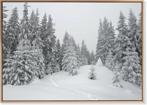 Induslyfe Framed Wall Art Decor Classical Oil Painting Canvas Prints Landscape Wall Art Cloud and Pine in Winter Snow Sage Green Vintage Wall Art for Home Bathroom Living Room Kitchen 24x36in in Saudi Arabia