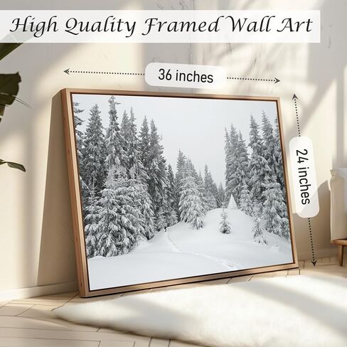 Induslyfe Framed Wall Art Decor Classical Oil Painting Canvas Prints Landscape Wall Art Cloud and Pine in Winter Snow Sage Green Vintage Wall Art for Home Bathroom Living Room Kitchen 24x36in in Saudi Arabia