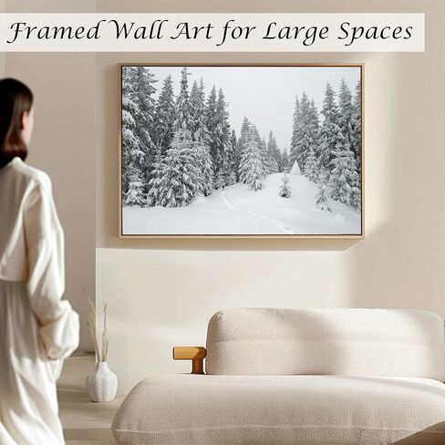 Induslyfe Framed Wall Art Decor Classical Oil Painting Canvas Prints Landscape Wall Art Cloud and Pine in Winter Snow Sage Green Vintage Wall Art for Home Bathroom Living Room Kitchen 24x36in in Saudi Arabia