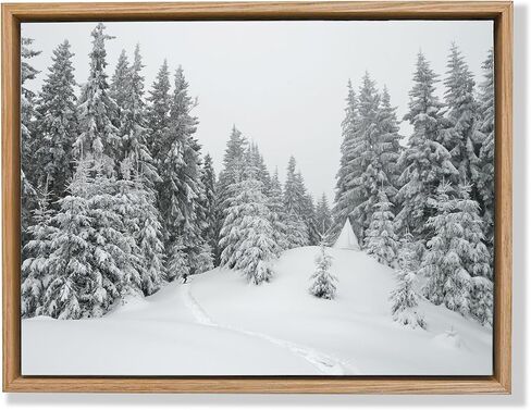 Induslyfe Framed Wall Art Decor Classical Oil Painting Canvas Prints Landscape Wall Art Cloud and Pine in Winter Snow Sage Green Vintage Wall Art for Home Bathroom Living Room Kitchen 24x36in in Saudi Arabia