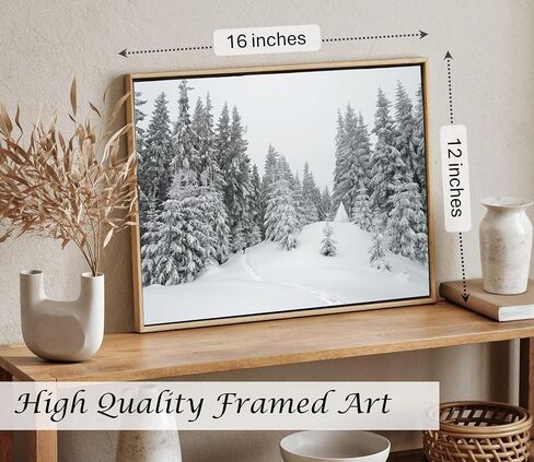 Induslyfe Framed Wall Art Decor Classical Oil Painting Canvas Prints Landscape Wall Art Cloud and Pine in Winter Snow Sage Green Vintage Wall Art for Home Bathroom Living Room Kitchen 24x36in in Saudi Arabia