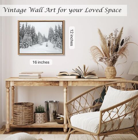 Induslyfe Framed Wall Art Decor Classical Oil Painting Canvas Prints Landscape Wall Art Cloud and Pine in Winter Snow Sage Green Vintage Wall Art for Home Bathroom Living Room Kitchen 24x36in in Saudi Arabia