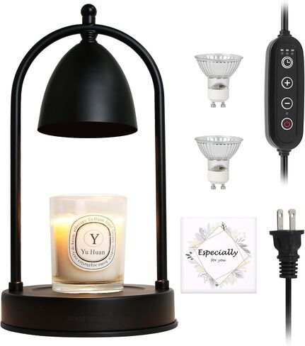 CANMEIJIA Candle Warmer Lamp with Timer,Dimmable Electric Candle Warmer for Jar Candles,Mothers Day Gifts for Mom,Black Wax Warmer Lamp as Home Decor Gifts for Women(2*GU10 Bulbs Included) in Saudi Arabia