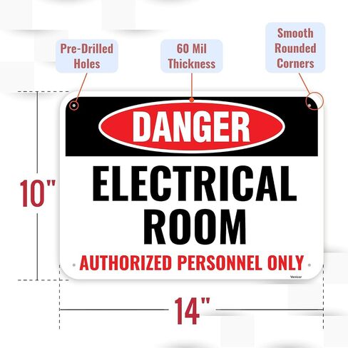 1PC Electrical Room Sign, 14 x 10 Inches - Aluminum - Electric Room Signage For Doors - Authorized Personnel Only in Saudi Arabia
