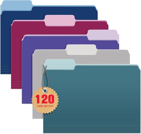 مجلدات ملفات Gloween 120 حزمة، مجلدات ملفات بلونين بحجم الحروف، مجلدات بألوان متنوعة رائعة لتنظيم وتخزين الملفات والمستندات بسهولة - علامات تبويب 1/3 قطع، 10 ألوان in Saudi Arabia