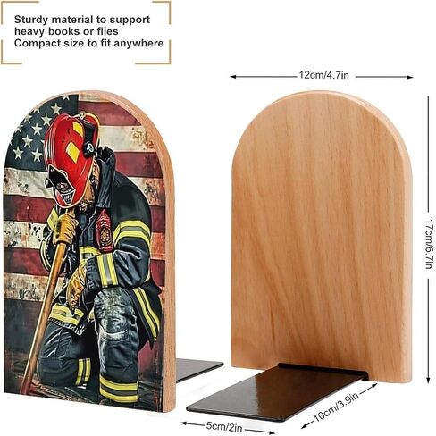 American Firefighter 2 PCS Wood Book Ends Bookends for Shelves Non Skid Book Ends for Office Home Kitchen, Bookends for Holding Books 6.7 * 4.7inch in Saudi Arabia