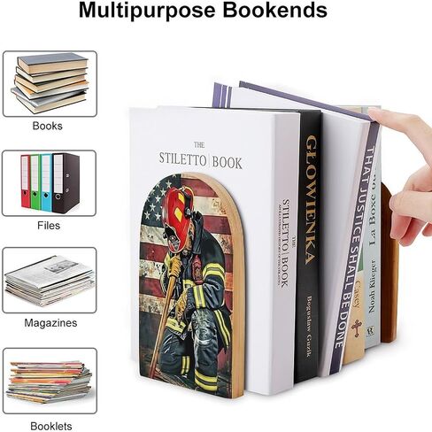 American Firefighter 2 PCS Wood Book Ends Bookends for Shelves Non Skid Book Ends for Office Home Kitchen, Bookends for Holding Books 6.7 * 4.7inch in Saudi Arabia