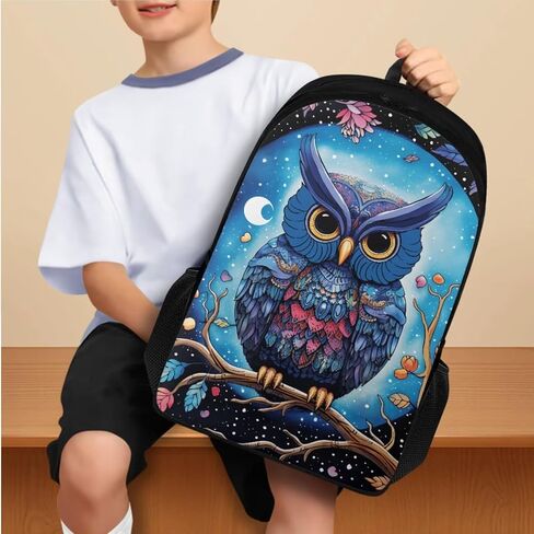 Owl School Backpack Set 4 Pcs with Pencil Case Lunch Box Water Bottle Holder MultiPurpose Comfortable Kids Backpack for for Kindergarten Elementary School Students Lunch Bag for Boy 5-7 in Saudi Arabia