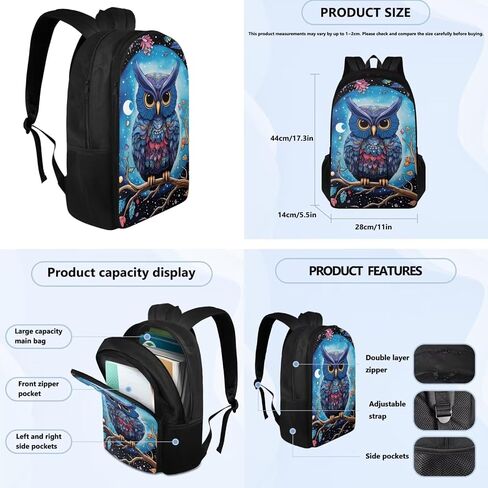 Owl School Backpack Set 4 Pcs with Pencil Case Lunch Box Water Bottle Holder MultiPurpose Comfortable Kids Backpack for for Kindergarten Elementary School Students Lunch Bag for Boy 5-7 in Saudi Arabia