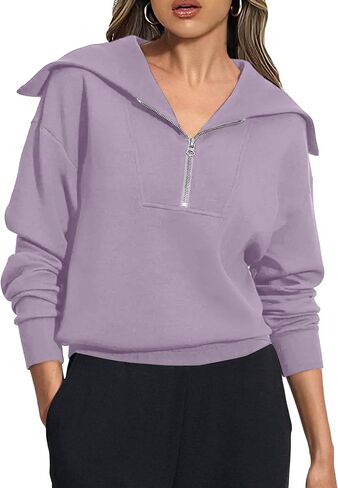 Womens Sweatshirts Half Zip Cropped Pullover Long Sleeve Quarter Zipper Hoodies Trendy Fall Outfits Clothes in Saudi Arabia