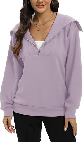 Womens Sweatshirts Half Zip Cropped Pullover Long Sleeve Quarter Zipper Hoodies Trendy Fall Outfits Clothes in Saudi Arabia