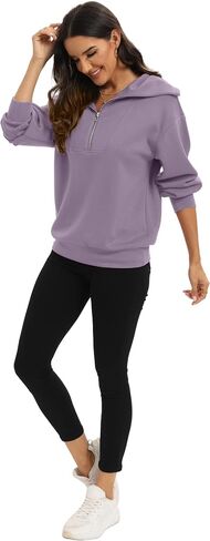 Womens Sweatshirts Half Zip Cropped Pullover Long Sleeve Quarter Zipper Hoodies Trendy Fall Outfits Clothes in Saudi Arabia