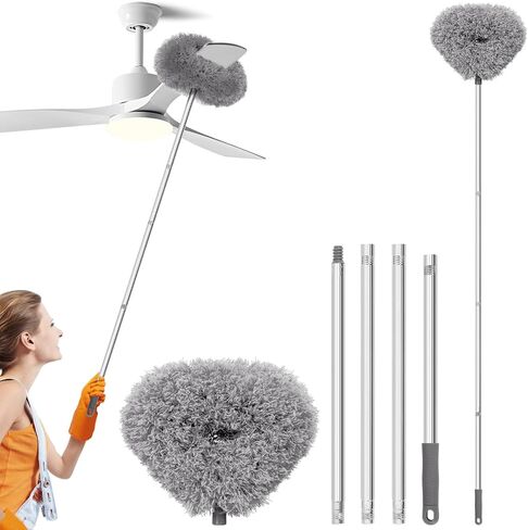 Ceiling Fan Cleaner Duster Reusable Microfiber High Ceiling Fan Blade Cleaner Extendable Duster with Long Handle Removable Washable Adjusts 13 to 49.7 for Cleaning Walls Door Window Top (Grey) in Saudi Arabia