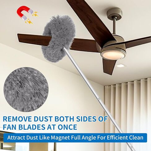 Ceiling Fan Cleaner Duster Reusable Microfiber High Ceiling Fan Blade Cleaner Extendable Duster with Long Handle Removable Washable Adjusts 13 to 49.7 for Cleaning Walls Door Window Top (Grey) in Saudi Arabia