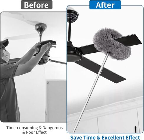 Ceiling Fan Cleaner Duster Reusable Microfiber High Ceiling Fan Blade Cleaner Extendable Duster with Long Handle Removable Washable Adjusts 13 to 49.7 for Cleaning Walls Door Window Top (Grey) in Saudi Arabia