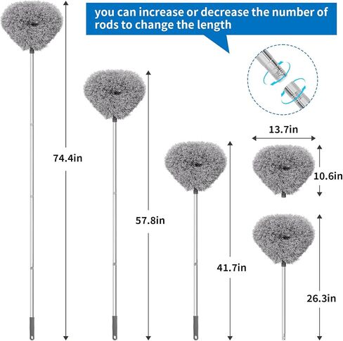 Ceiling Fan Cleaner Duster Reusable Microfiber High Ceiling Fan Blade Cleaner Extendable Duster with Long Handle Removable Washable Adjusts 13 to 49.7 for Cleaning Walls Door Window Top (Grey) in Saudi Arabia