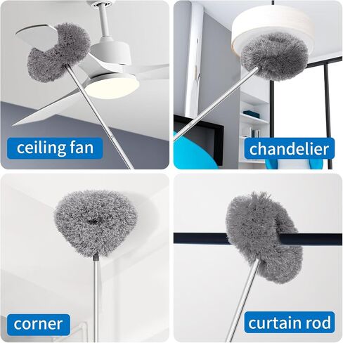 Ceiling Fan Cleaner Duster Reusable Microfiber High Ceiling Fan Blade Cleaner Extendable Duster with Long Handle Removable Washable Adjusts 13 to 49.7 for Cleaning Walls Door Window Top (Grey) in Saudi Arabia