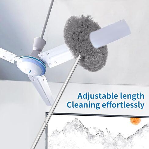Ceiling Fan Cleaner Duster Reusable Microfiber High Ceiling Fan Blade Cleaner Extendable Duster with Long Handle Removable Washable Adjusts 13 to 49.7 for Cleaning Walls Door Window Top (Grey) in Saudi Arabia