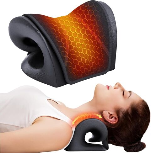 Neck Stretcher with Larger Graphene Heating Pad, Heated Cervical Traction Device in "e"-Shape for Moderate Neck Traction & Neck Pain Relief, Neck Relaxer with 6 Heat Levels & 3 Timer Functions in Saudi Arabia