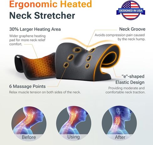 Neck Stretcher with Larger Graphene Heating Pad, Heated Cervical Traction Device in "e"-Shape for Moderate Neck Traction & Neck Pain Relief, Neck Relaxer with 6 Heat Levels & 3 Timer Functions in Saudi Arabia