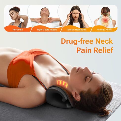 Neck Stretcher with Larger Graphene Heating Pad, Heated Cervical Traction Device in "e"-Shape for Moderate Neck Traction & Neck Pain Relief, Neck Relaxer with 6 Heat Levels & 3 Timer Functions in Saudi Arabia