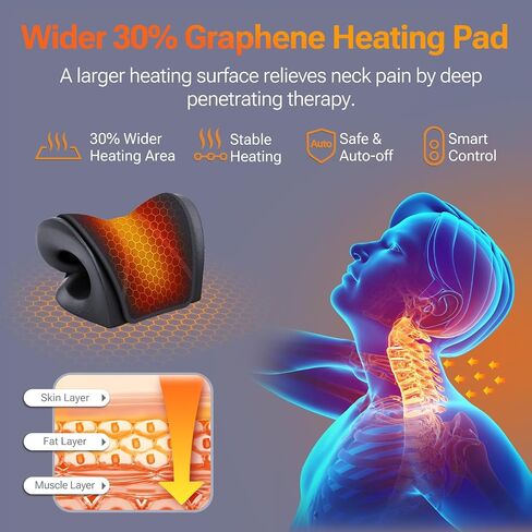 Neck Stretcher with Larger Graphene Heating Pad, Heated Cervical Traction Device in "e"-Shape for Moderate Neck Traction & Neck Pain Relief, Neck Relaxer with 6 Heat Levels & 3 Timer Functions in Saudi Arabia