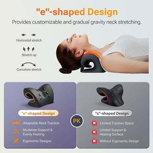 Neck Stretcher with Larger Graphene Heating Pad, Heated Cervical Traction Device in "e"-Shape for Moderate Neck Traction & Neck Pain Relief, Neck Relaxer with 6 Heat Levels & 3 Timer Functions in Saudi Arabia
