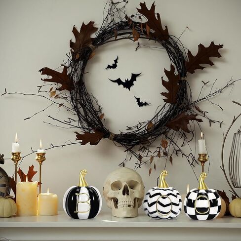 مجموعة من 6 قطع من السيراميك لديكور اليقطين للهالوين، سيراميك أبيض وأسود على شكل يقطين جاموس منقوش من السيراميك، ديكورات الهالوين في الأماكن المغلقة لمزرعة اليقطين، ديكور صينية متدرجة لقطع الطاولة المركزية في المنزل in Kuwait