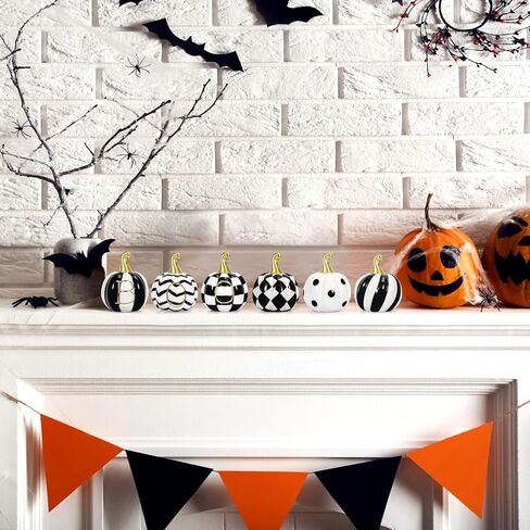 مجموعة من 6 قطع من السيراميك لديكور اليقطين للهالوين، سيراميك أبيض وأسود على شكل يقطين جاموس منقوش من السيراميك، ديكورات الهالوين في الأماكن المغلقة لمزرعة اليقطين، ديكور صينية متدرجة لقطع الطاولة المركزية في المنزل in Kuwait