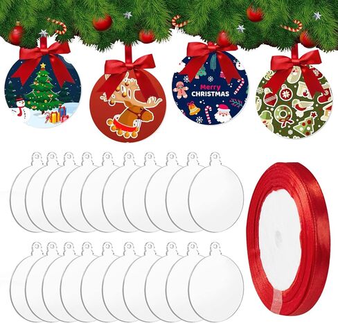 50 Pcs Round Clear Ornaments 4 inch Blank Acrylic 2024 Christmas Ornaments Clear Disc Ornament with Holes for Christmas Trees Yard Decor Labels in Kuwait