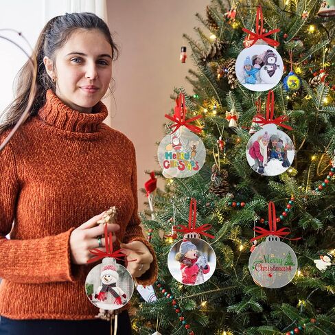 50 Pcs Round Clear Ornaments 4 inch Blank Acrylic 2024 Christmas Ornaments Clear Disc Ornament with Holes for Christmas Trees Yard Decor Labels in Kuwait