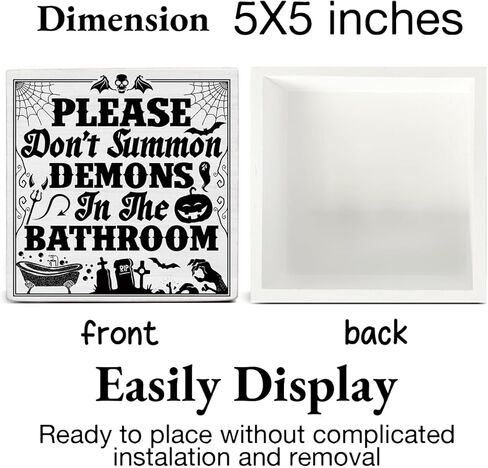 ديكورات الهالوين المضحكة لديكور الحمام للهالوين، علامة كتلة خشبية للحمام القوطي المضحك، ديكور داخلي للمنزل، مقاس 5 × 5 بوصات in Kuwait