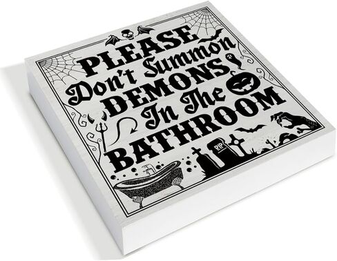 ديكورات الهالوين المضحكة لديكور الحمام للهالوين، علامة كتلة خشبية للحمام القوطي المضحك، ديكور داخلي للمنزل، مقاس 5 × 5 بوصات in Kuwait