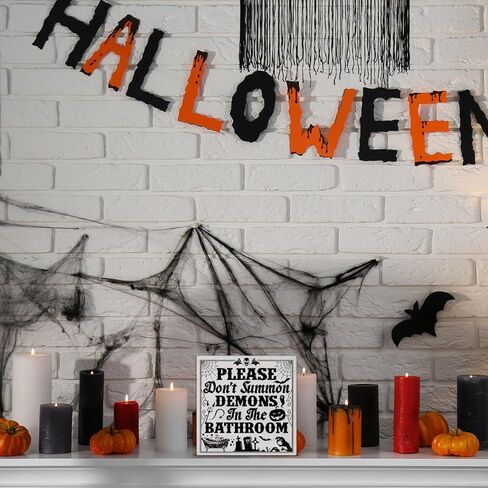 ديكورات الهالوين المضحكة لديكور الحمام للهالوين، علامة كتلة خشبية للحمام القوطي المضحك، ديكور داخلي للمنزل، مقاس 5 × 5 بوصات in Kuwait