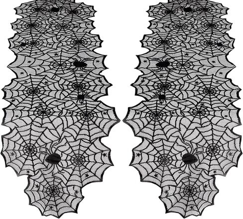 Black Halloween Table Runner Decor: Spider Web Black Table Linens 2 Packs 18 x 72 Inches Lace Runners for Halloween Party Dinner Fireplace Supplies in Kuwait