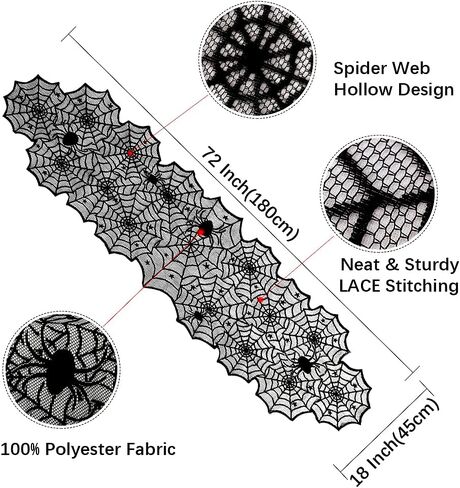 Black Halloween Table Runner Decor: Spider Web Black Table Linens 2 Packs 18 x 72 Inches Lace Runners for Halloween Party Dinner Fireplace Supplies in Kuwait
