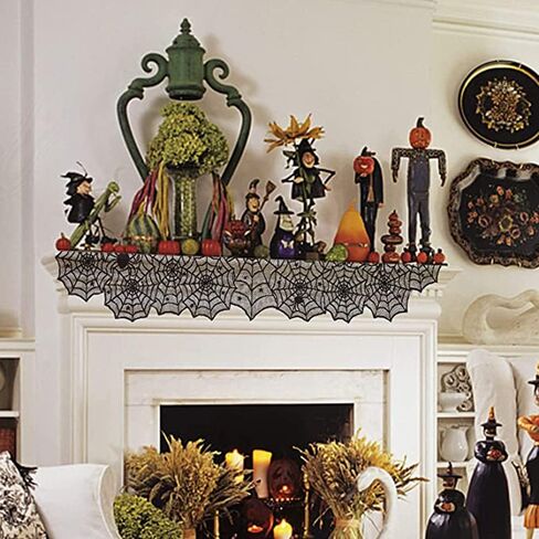 Black Halloween Table Runner Decor: Spider Web Black Table Linens 2 Packs 18 x 72 Inches Lace Runners for Halloween Party Dinner Fireplace Supplies in Kuwait