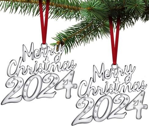 Ferraycle 2 قطعة زخرفة عيد الميلاد 2024 تذكار عيد الميلاد 2024 زخرفة مؤرخة شجرة عيد الميلاد الفضية زينة معلقة زينة معدنية معلقة لشجرة عيد الميلاد إكليل ديكور لوازم الحفلات in Saudi Arabia
