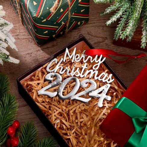 Ferraycle 2 قطعة زخرفة عيد الميلاد 2024 تذكار عيد الميلاد 2024 زخرفة مؤرخة شجرة عيد الميلاد الفضية زينة معلقة زينة معدنية معلقة لشجرة عيد الميلاد إكليل ديكور لوازم الحفلات in Saudi Arabia