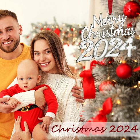 Ferraycle 2 قطعة زخرفة عيد الميلاد 2024 تذكار عيد الميلاد 2024 زخرفة مؤرخة شجرة عيد الميلاد الفضية زينة معلقة زينة معدنية معلقة لشجرة عيد الميلاد إكليل ديكور لوازم الحفلات in Saudi Arabia