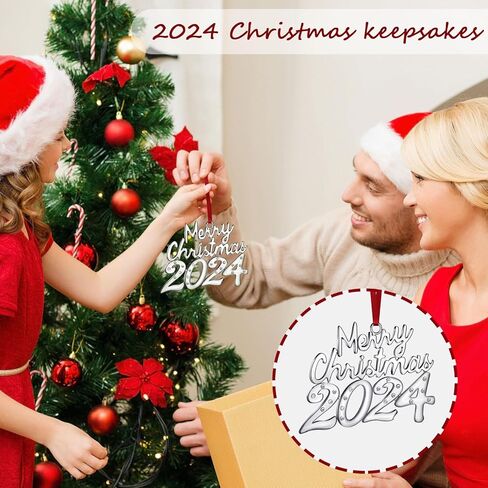 Ferraycle 2 قطعة زخرفة عيد الميلاد 2024 تذكار عيد الميلاد 2024 زخرفة مؤرخة شجرة عيد الميلاد الفضية زينة معلقة زينة معدنية معلقة لشجرة عيد الميلاد إكليل ديكور لوازم الحفلات in Saudi Arabia