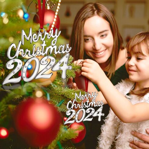 Ferraycle 2 قطعة زخرفة عيد الميلاد 2024 تذكار عيد الميلاد 2024 زخرفة مؤرخة شجرة عيد الميلاد الفضية زينة معلقة زينة معدنية معلقة لشجرة عيد الميلاد إكليل ديكور لوازم الحفلات in Saudi Arabia