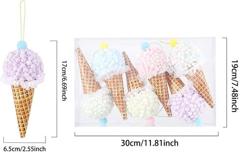 Christmas Tree Ice Cream Ornaments, 6 Pcs 6.7 Inch Pastel Color Christmas Decorative Hanging Ornaments for Xmas New Year Holiday Party Supplies in Saudi Arabia