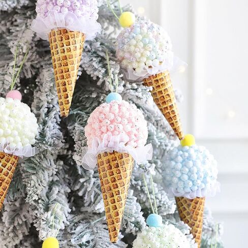 Christmas Tree Ice Cream Ornaments, 6 Pcs 6.7 Inch Pastel Color Christmas Decorative Hanging Ornaments for Xmas New Year Holiday Party Supplies in Saudi Arabia
