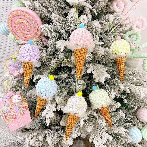 Christmas Tree Ice Cream Ornaments, 6 Pcs 6.7 Inch Pastel Color Christmas Decorative Hanging Ornaments for Xmas New Year Holiday Party Supplies in Saudi Arabia